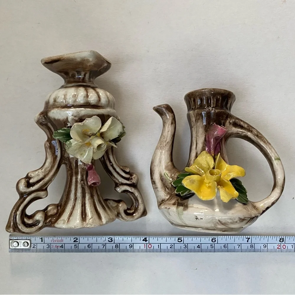 2 Vintage Capodimonte Small Vases Porcelain Flowers Made in Italy